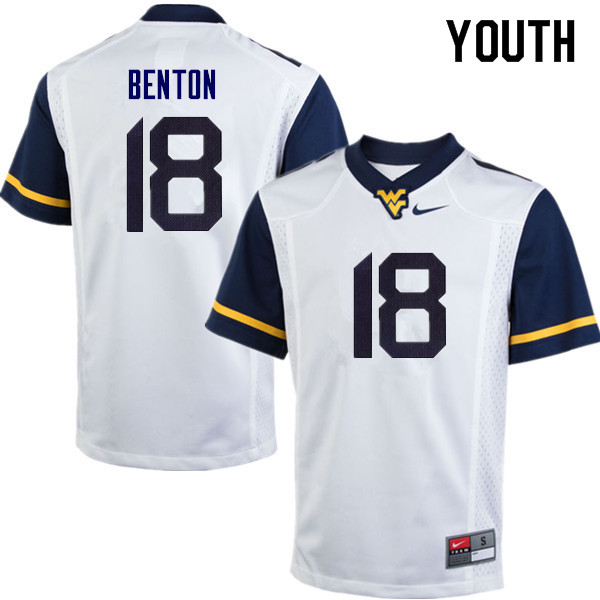 Youth #18 Charlie Benton West Virginia Mountaineers College Football Jerseys Sale-White
